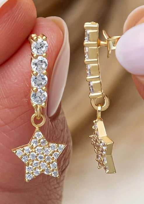 Heliophilia Silver Pendientes de Plata de Ley 925 con Baño de Oro y Circón